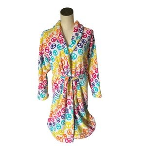 ☮️ JUNIORS ☮️ Cozy PEACE SIGN PRINT Wrap Midi Robe JUNIORS SZ Large